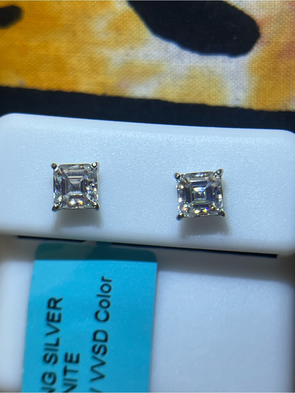 NWT 1.60 CTW Asscher Cut Moissanite Sterling Silver Stud Earrings DTP